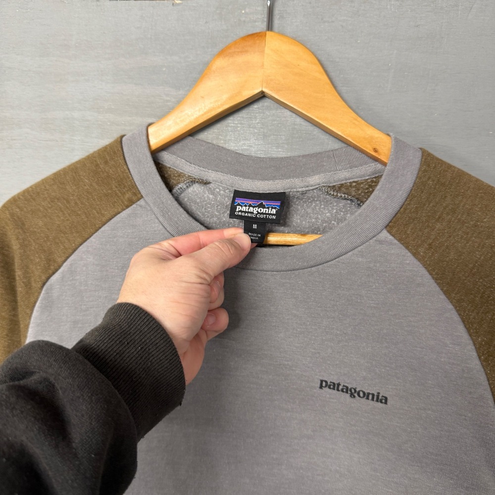 Patagonia Organic Cotton Raglan Lightweight‎ Sweatshirt Grey Brown Logo Medium - Picture 3 of 5